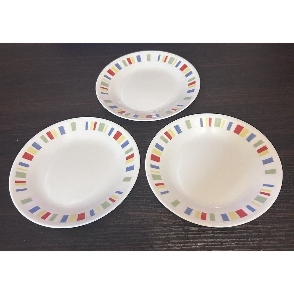 3 Corelle Vitrelle Memphis Blocks Bread Dessert Plates 6.75” USA Replacements